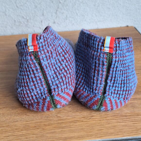 Bombas Merino Gripper Slippers Large Mens 10-12.5 Womens 12-14 Maroon Blue - Picture 3 of 9